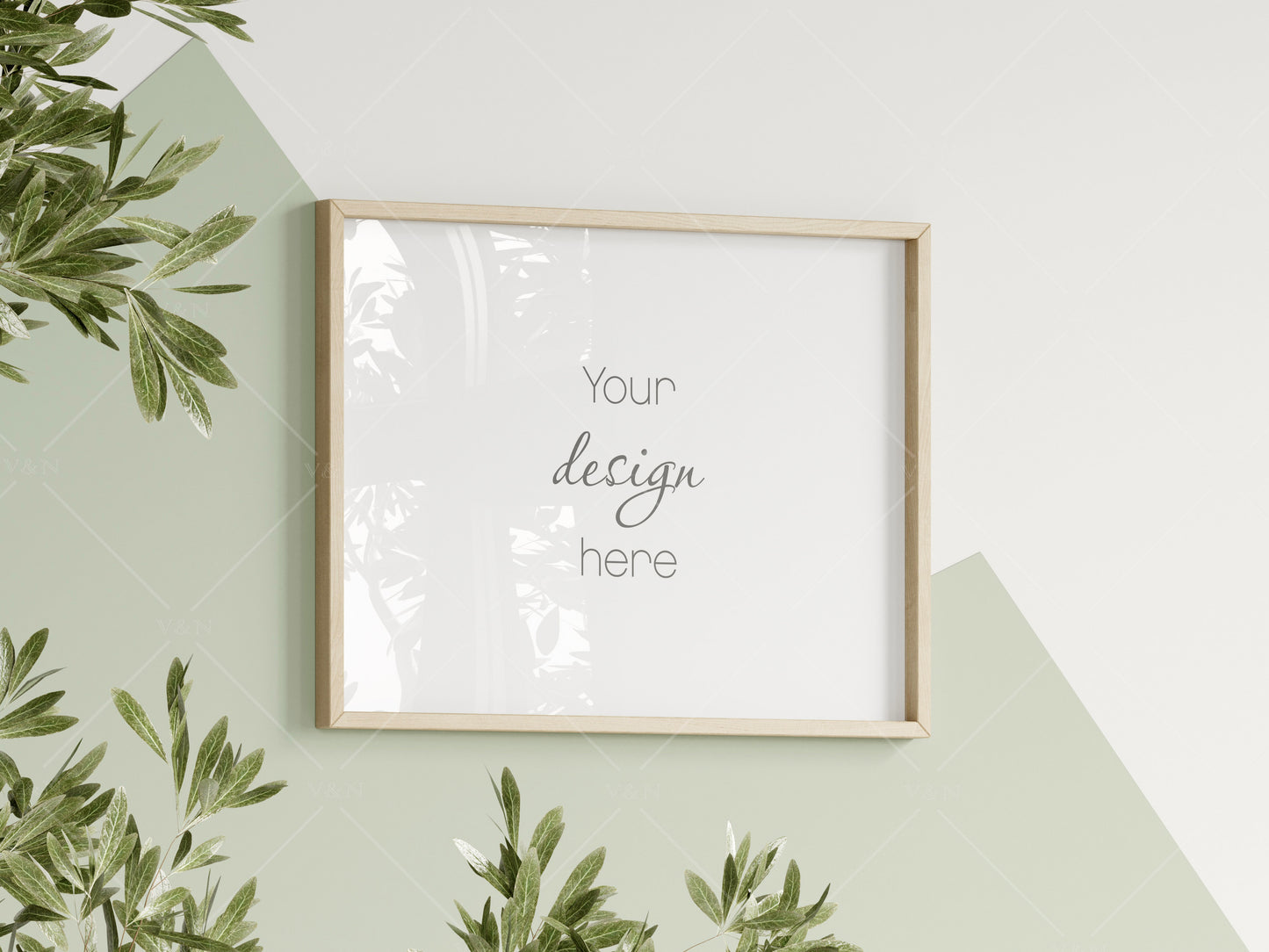 Horizontal Frame Mockup in Green Kids Room Interior, Frame Nursery Interior Wall Mockup, Minimalist Nursery Frame Mockup