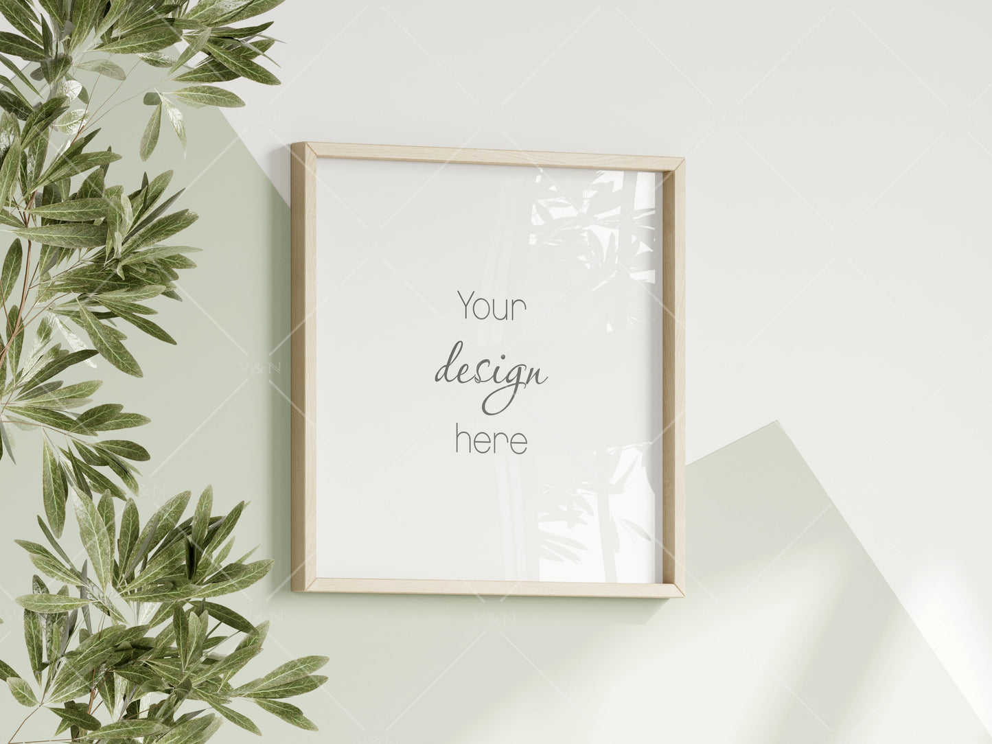 Square Frame Mockup in Green Kids Room Interior, Frame Nursery Interior Wall Mockup, Minimalist Nursery Frame Mockup