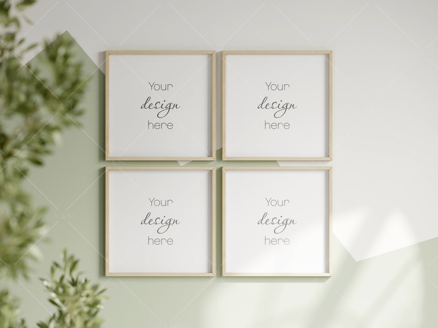 Square Frame Mockup in Green Kids Room Interior, Frame Nursery Interior Wall Mockup, Minimalist Nursery Frame Mockup