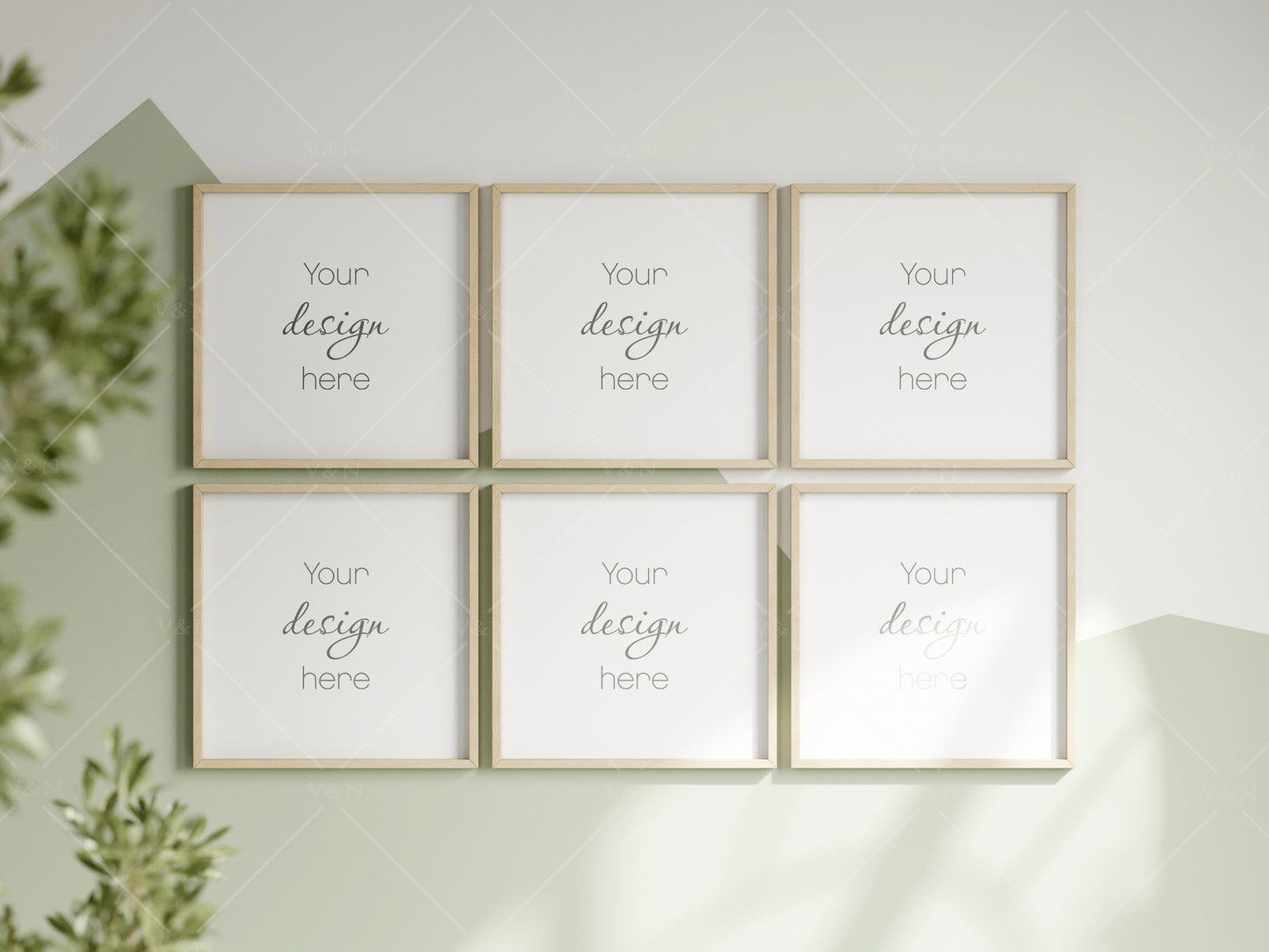 Square Frame Mockup in Green Kids Room Interior, Frame Nursery Interior Wall Mockup, Minimalist Nursery Frame Mockup