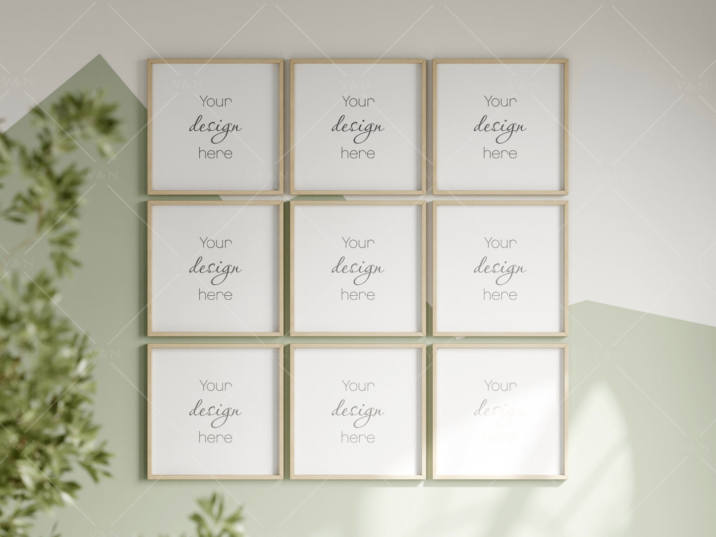 Square Frame Mockup in Green Kids Room Interior, Frame Nursery Interior Wall Mockup, Minimalist Nursery Frame Mockup