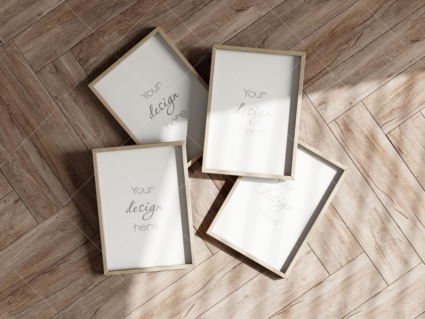 Four Frames Mockup in Minimalist Interior, Poster Mockup, Photo Frame Mockup, PSD JPG