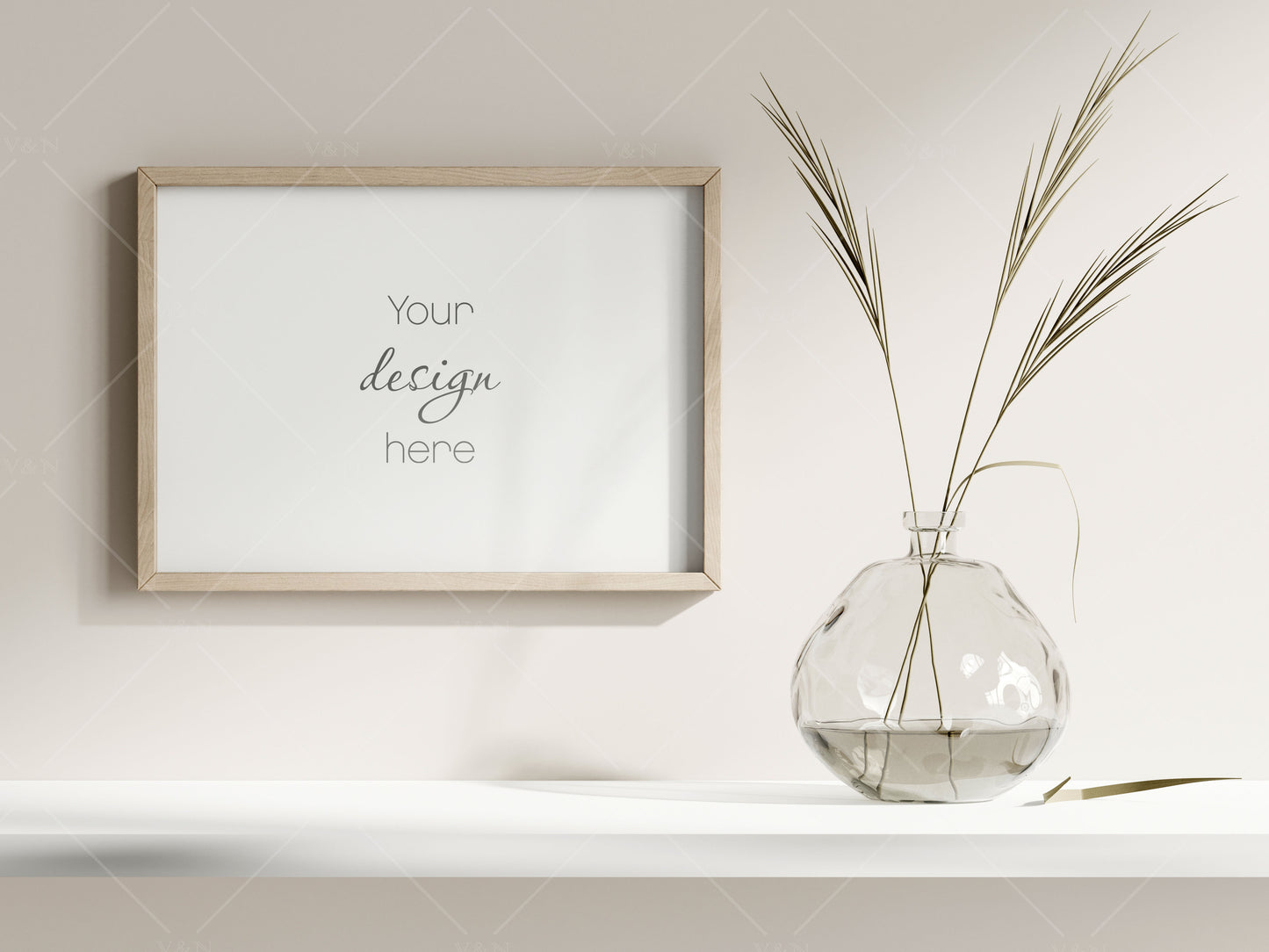 Horizontal Frame Mockup in Minimalist Boho Interior, Poster Mockup, Photo Frame Mockup, PSD JPG