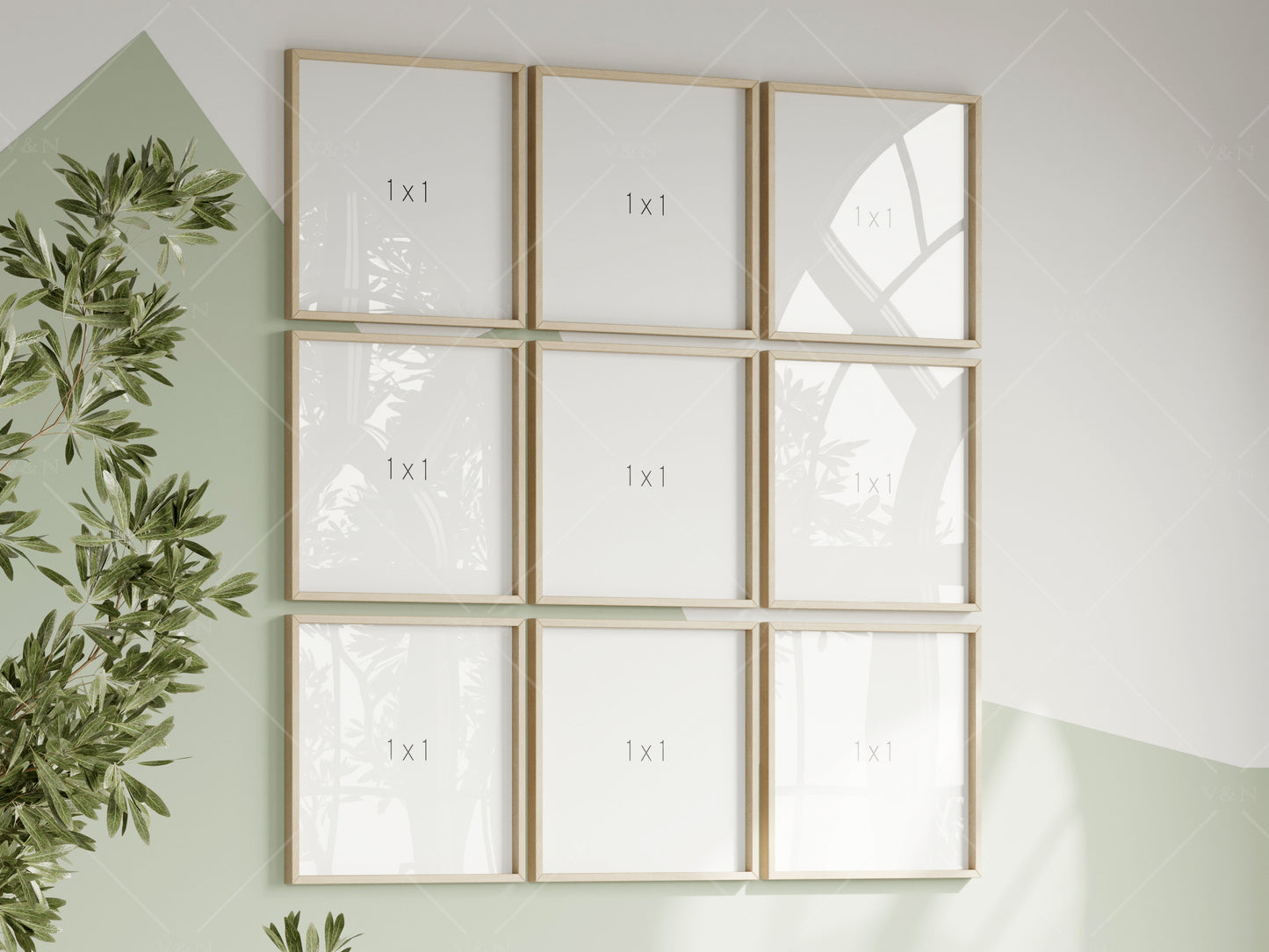 Square Frame Mockup in Green Kids Room Interior, Frame Nursery Interior Wall Mockup, Minimalist Nursery Frame Mockup