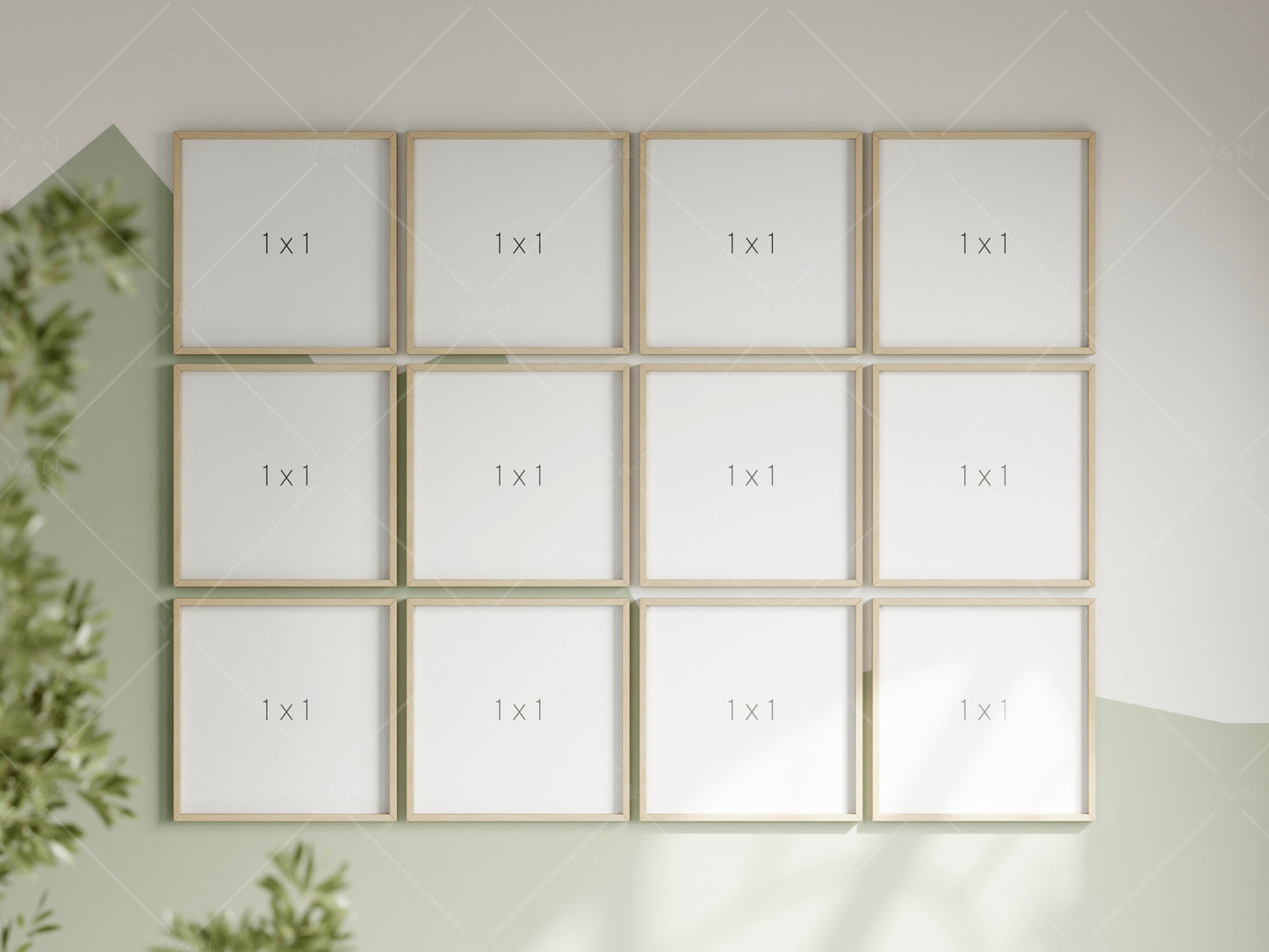 Square Frame Mockup in Green Kids Room Interior, Frame Nursery Interior Wall Mockup, Minimalist Nursery Frame Mockup