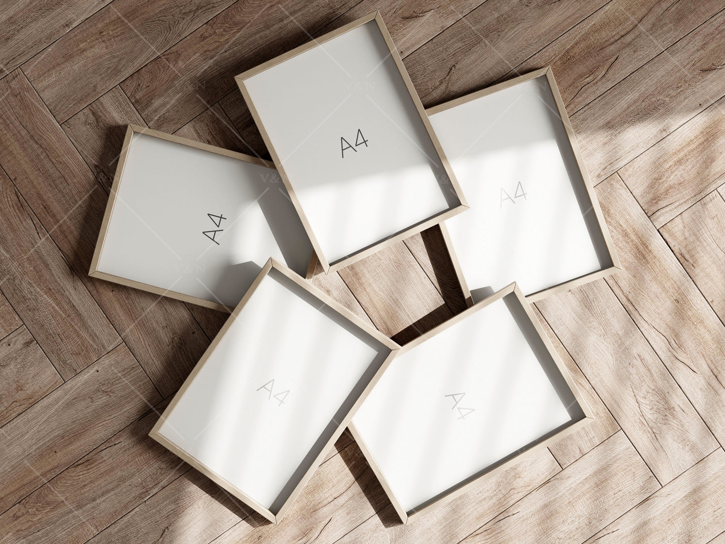 Five Frames Mockup in Minimalist Interior, Poster Mockup, Photo Frame Mockup, PSD JPG