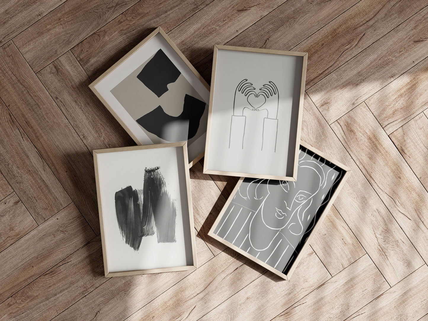 Four Frames Mockup in Minimalist Interior, Poster Mockup, Photo Frame Mockup, PSD JPG