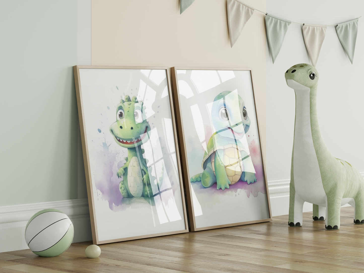 Frame Mockup in Modern Kids Room for Dinosaur prints, Portrait Frame Nursery Interior Wall Mockup, Minimalist Nursery Frame Mockup