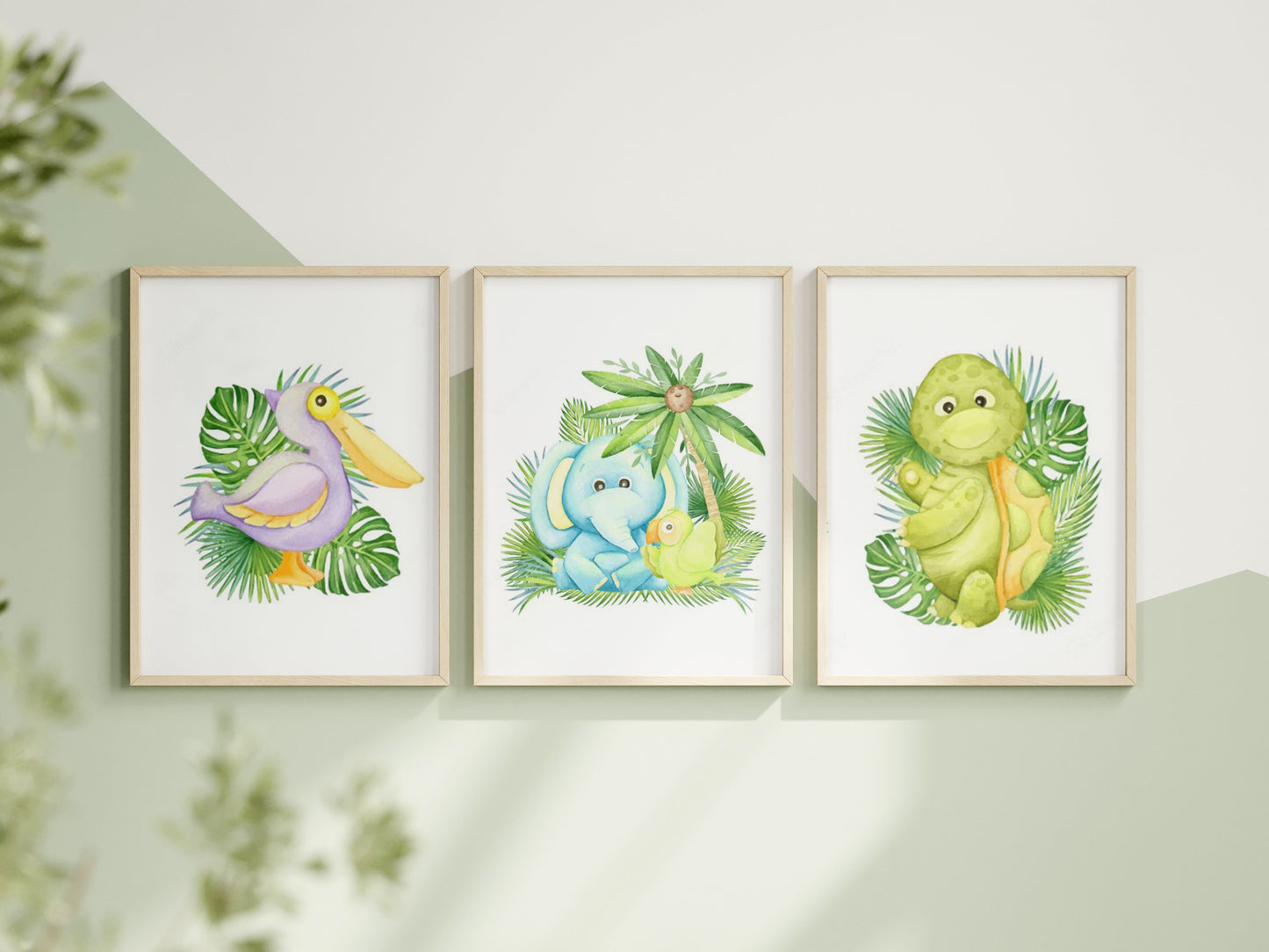 Frame Mockup in Green Kids Room Interior, Portrait Frame Nursery Interior Wall Mockup, Minimalist Nursery Frame Mockup