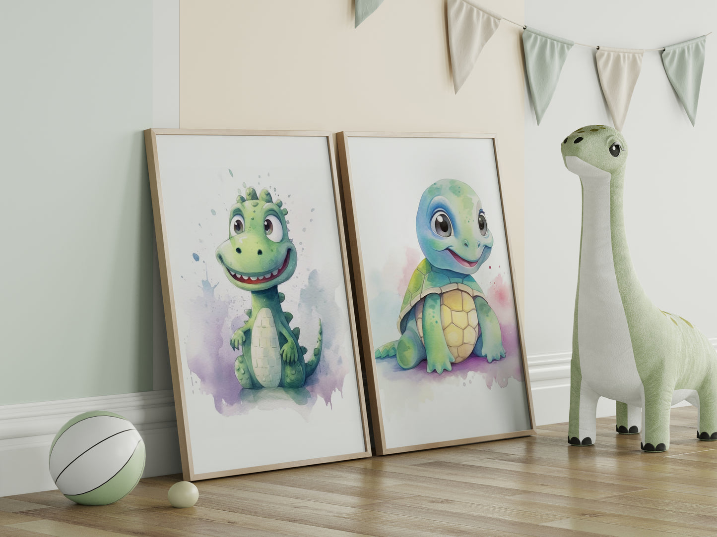 Frame Mockup in Modern Kids Room for Dinosaur prints, Portrait Frame Nursery Interior Wall Mockup, Minimalist Nursery Frame Mockup