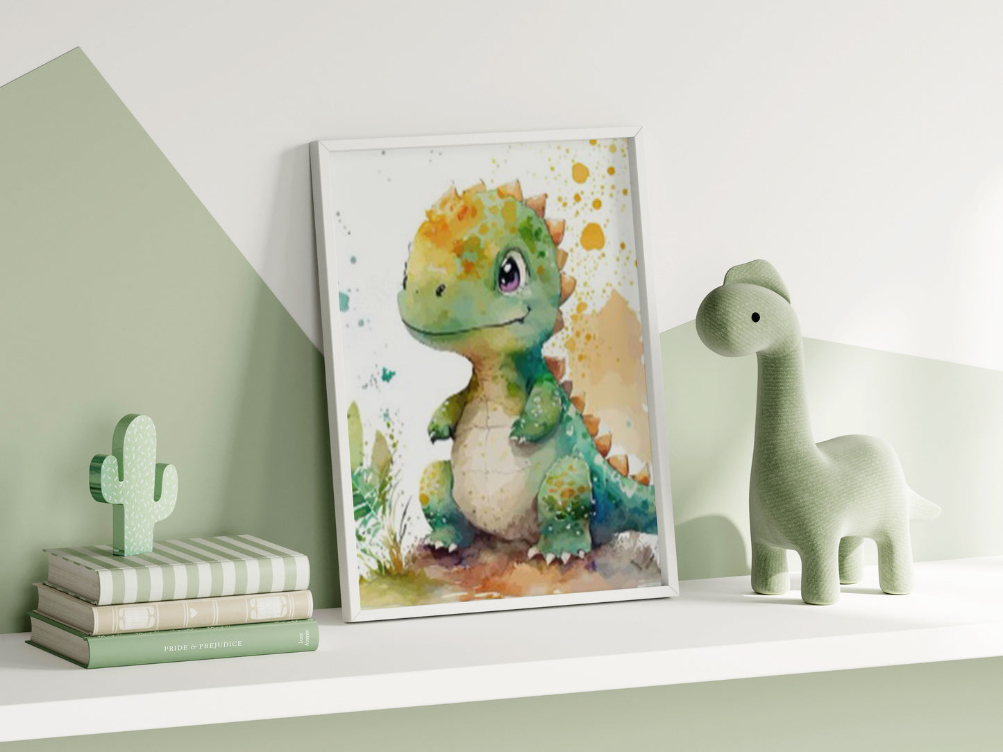 Frame Mockup in Green Kids Room Interior with Dinosaur, Frame Nursery Interior Wall Mockup, Minimalist Nursery Frame Mockup