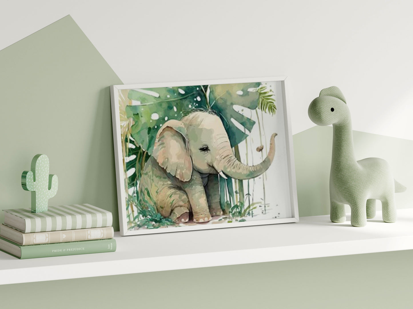 Frame Mockup in Green Kids Room Interior with Dinosaur, Frame Nursery Interior Wall Mockup, Minimalist Nursery Frame Mockup