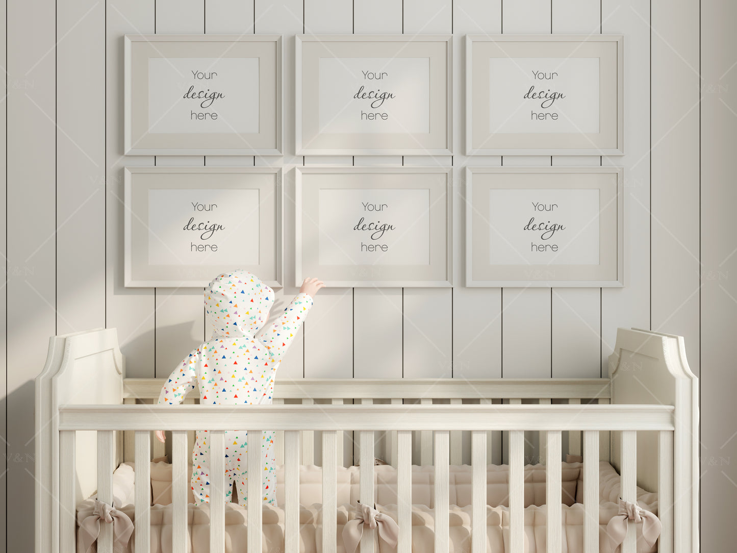 Frame Mockup in Nursery Interior, Six Landscape Frames Mockup, Gallery Wall Mockup