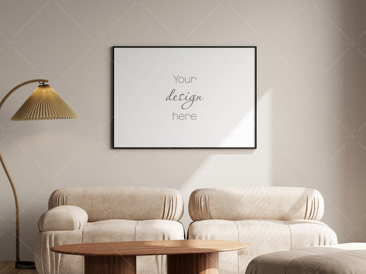 Landscape Poster Mockup, Frame Mockup in Modern Interior Room, PSD JPG