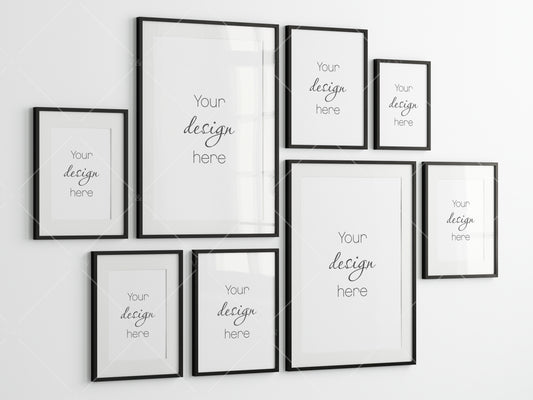 Black Frame Mockup, Gallery Wall Mockup, Poster Frame Mockup, Photo Frame Mockup, PSD JPG