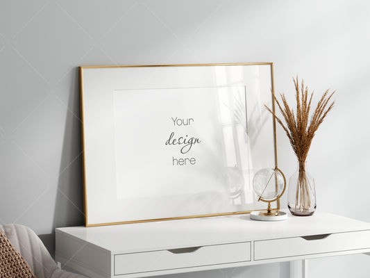 Horizontal Frame Mockup in Work Space Interior, Office Frame Mockup, Poster Mockup