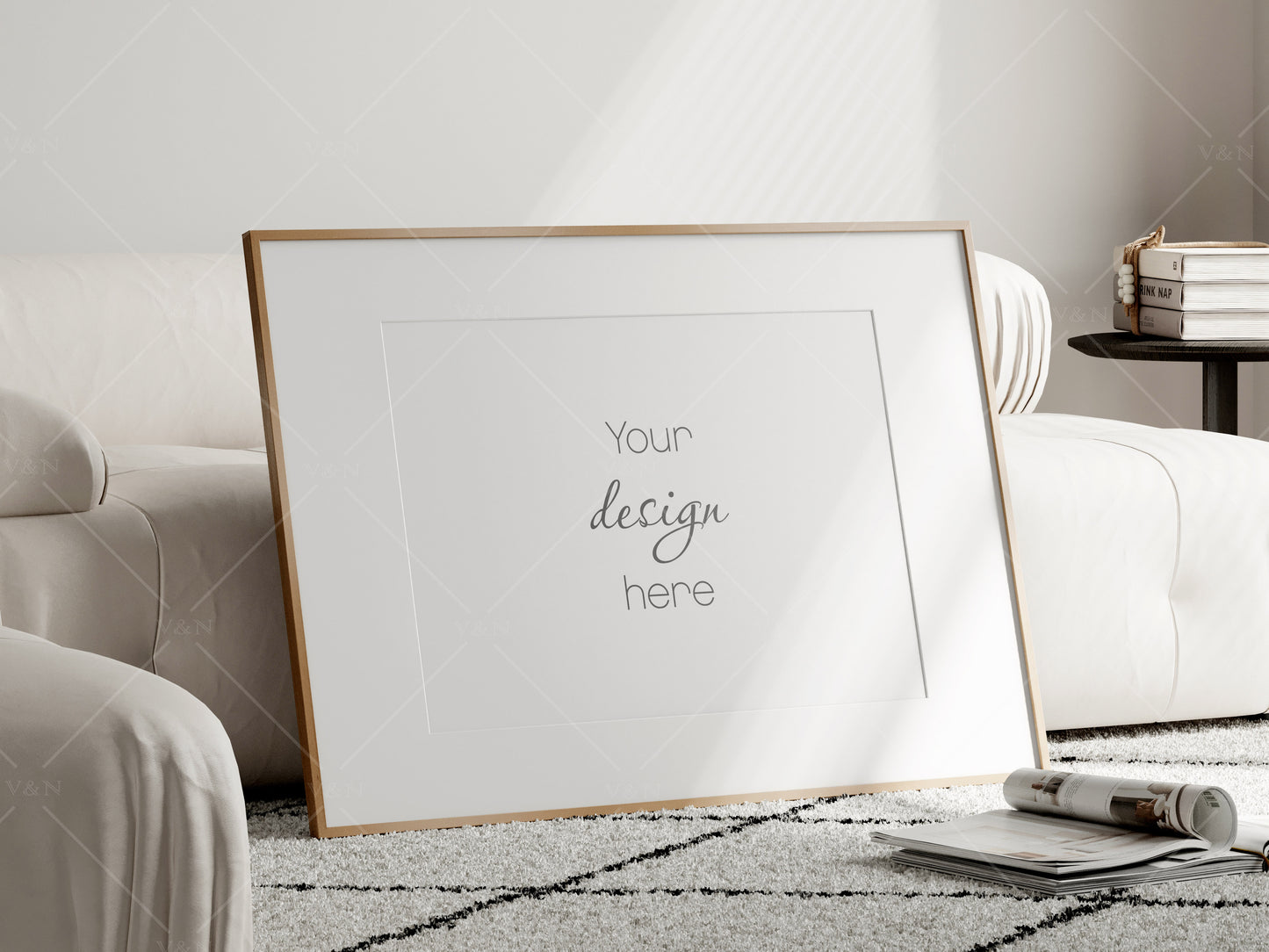 Horizontal Frame Mockup in Modern Interior Room, Landscape Poster Mockup, PSD JPG