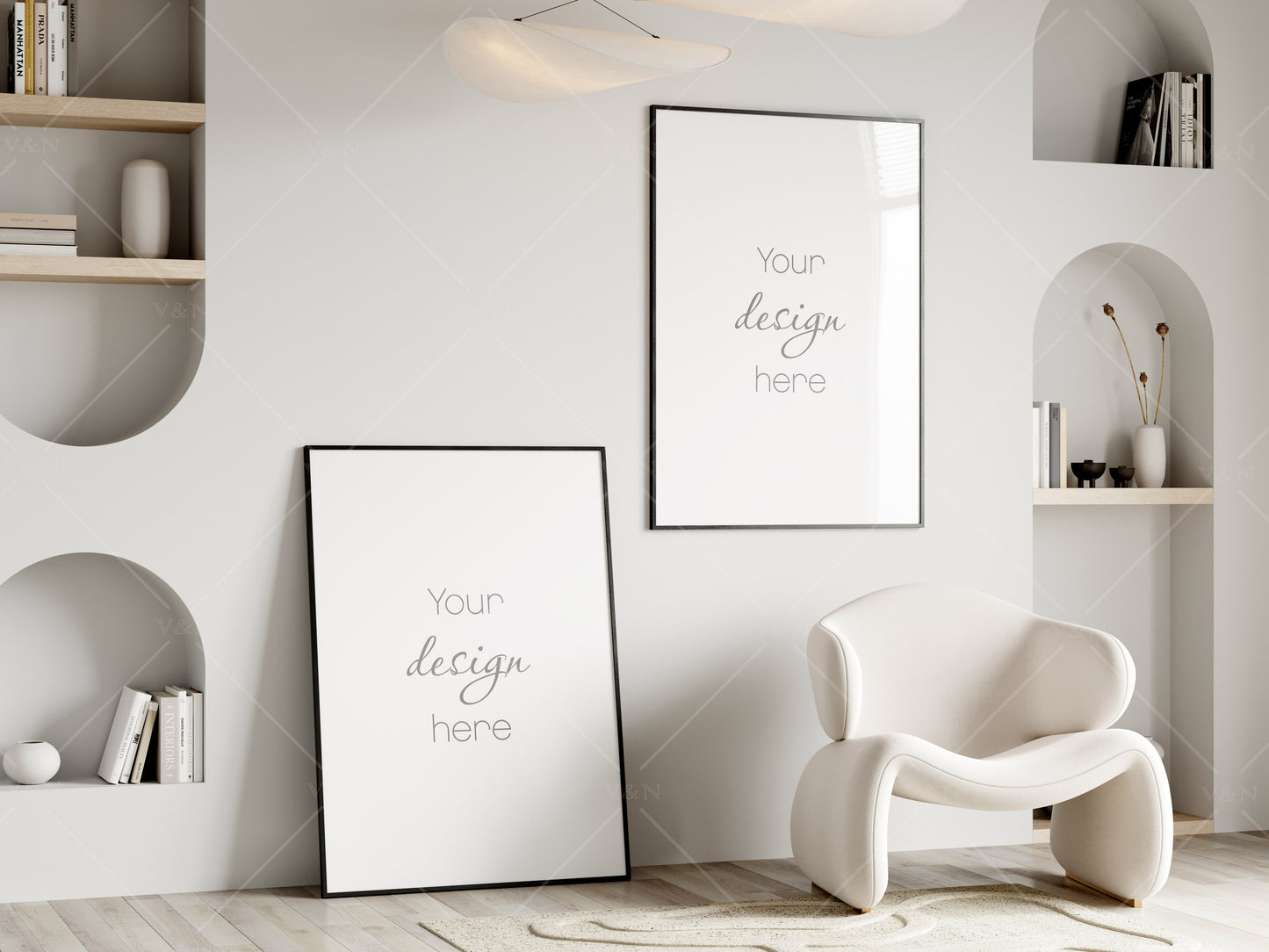 Two Posters Mockup, Frame Mockup in Modern Interior Room, PSD JPG