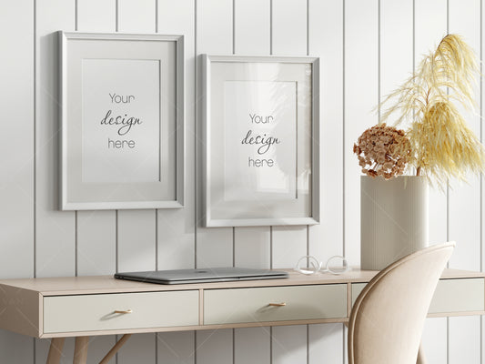 Frame Mockup in Home Workspace Interior, Office Frame Mockup, Poster Mockup, Gallery Wall Mockup