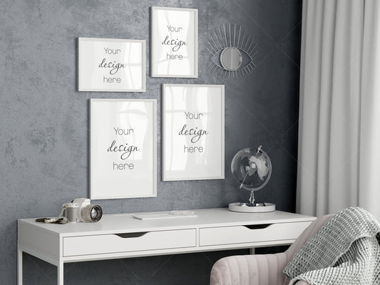 Office Frame Mockup, Frame Mockup in Work Space Interior, Poster Mockup A4, A3