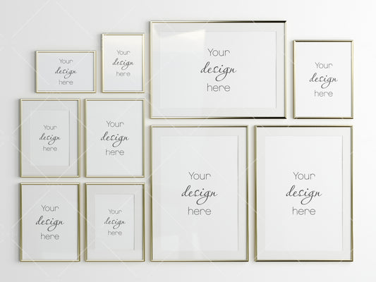 Gallery Wall Mockup, Gold Frame Mockup, Poster Frame Mockup, Photo Frame Mockup, PSD JPG