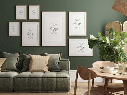 Gallery Wall Mockup, Living Room Frame Mockup, Interior Mockup, Poster Mockup