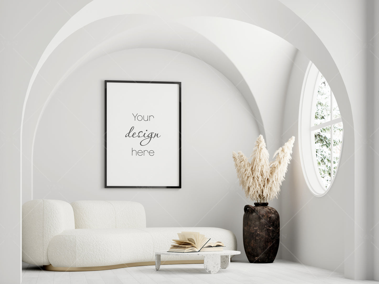 Frame Mockup A1 in Modern Interior Background, PSD JPG