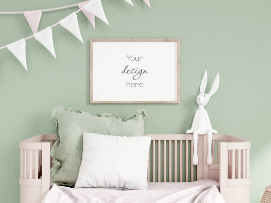 Kids Room Frame Mockup A4 A3, Nursery Frame Mockup, Horizontal Frame in Modern Kids Room Interior