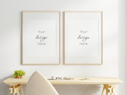 Frame Mockup in Home Workspace Interior, Office Frame Mockup, Poster Mockup, Gallery Wall Mockup