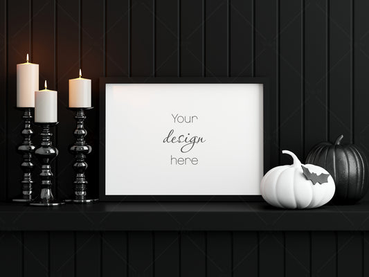 Halloween Frame Mockup A4, A3, Frame Mockup in Black Interior Background, PSD JPG PNG