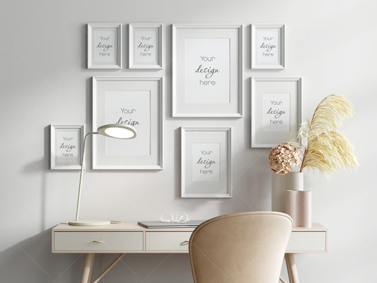 Frame Mockup in Home Workspace Interior, Office Frame Mockup, Poster Mockup, Gallery Wall Mockup