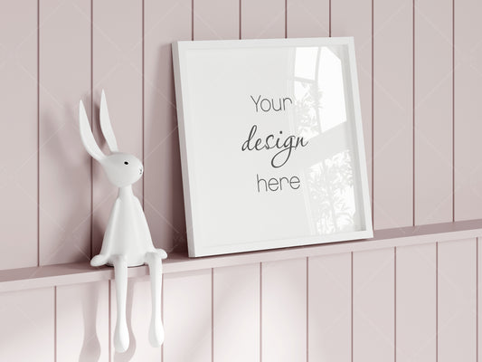 Kids Room Frame Mockup, Nursery Frame Mockup, Square Frame in Modern Kids Room Interior, Girl Room Interior Mockup