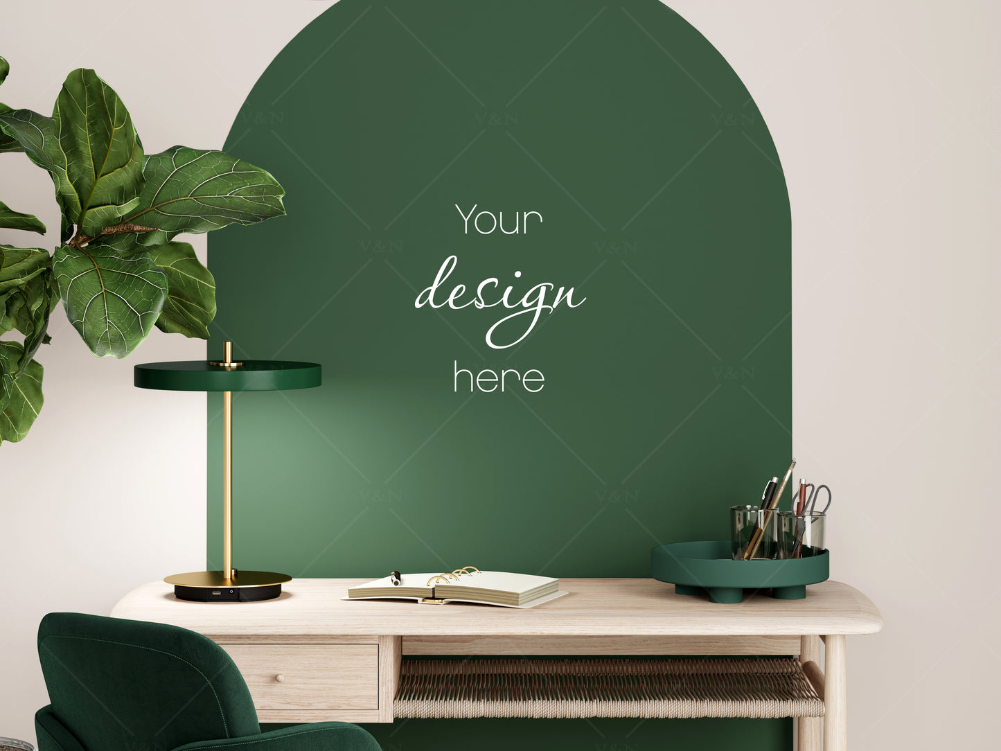 Work Space Wall Background JPG, Empty Wall Mockup, Modern Interior Wall Mockup With Green Plant