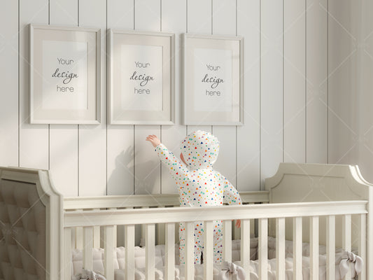 Frame Mockup in Nursery Interior, Three Vertical Frames Mockup