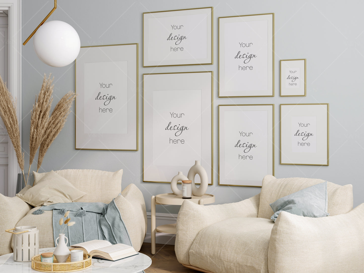 Living Room Frame Mockup, Gallery Wall Mockup, Interior Mockup, Poster Mockup