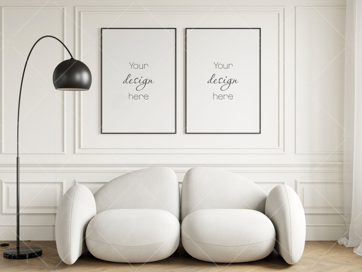 Two Posters Mockup, Frame Mockup in Modern Interior Room, PSD JPG