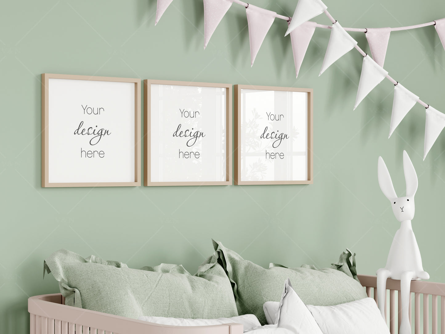 Kids Room Frame Mockup, Nursery Frame Mockup, Square Frame in Cozy Kids Room Interior