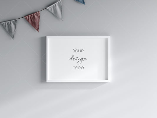 Kids Room Frame Mockup A4 A3, Nursery Frame Mockup, Horizontal Frame in Modern Kids Room Interior