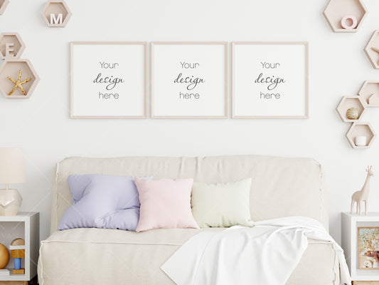 Kids Room Gallery Frame Mockup, Nursery Frame Mockup, Square Frame in Modern Kids Room Interior