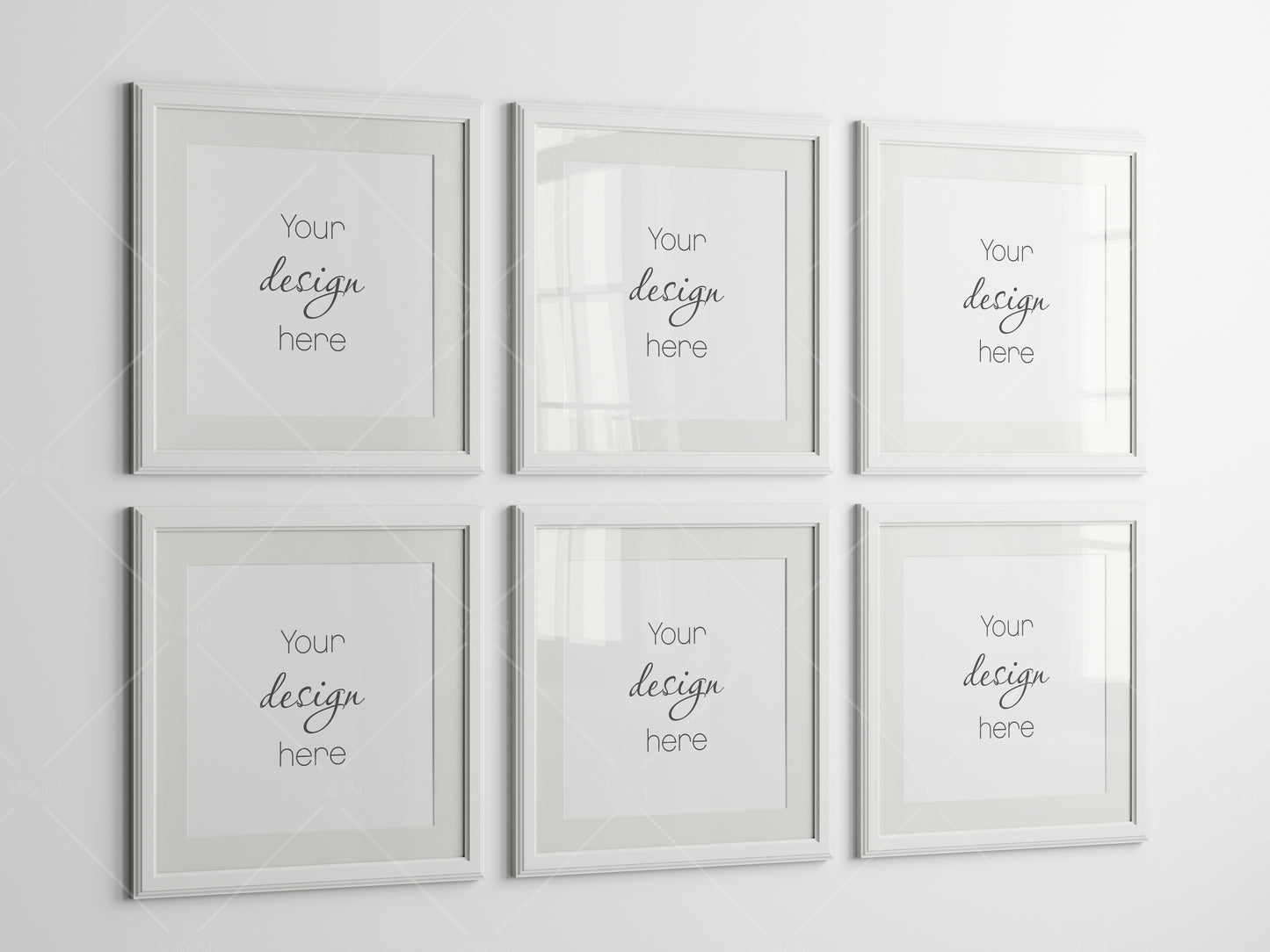 Six White Frames Mockup, Six Square Posters Mockup, Photo Frame Mockup, PSD JPG