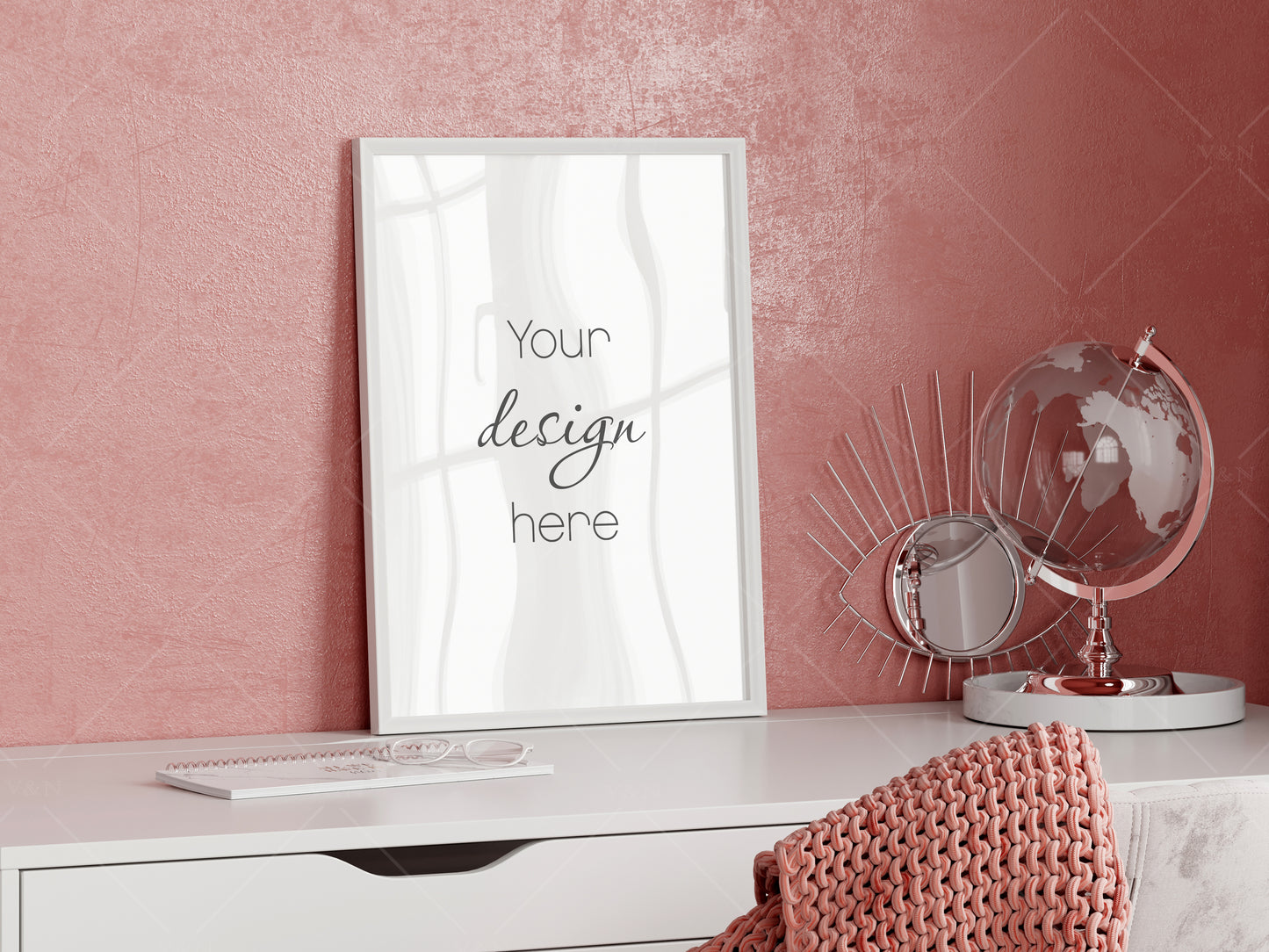 Office Frame Mockup, Frame Mockup in Work Space Interior, Poster Mockup A3