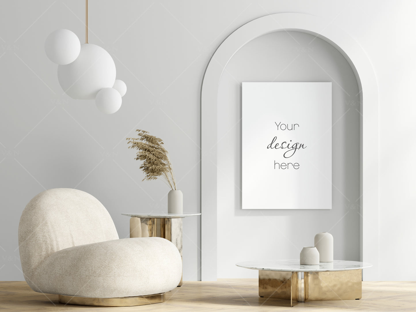 Frame Mockup A1 in Modern Interior Background, PSD JPG PNG