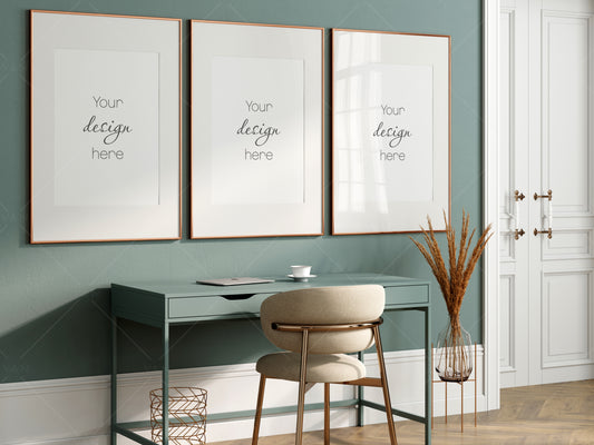 Frame Mockup in Home Workspace Interior, Office Frame Mockup, Poster Mockup, Gallery Wall Mockup