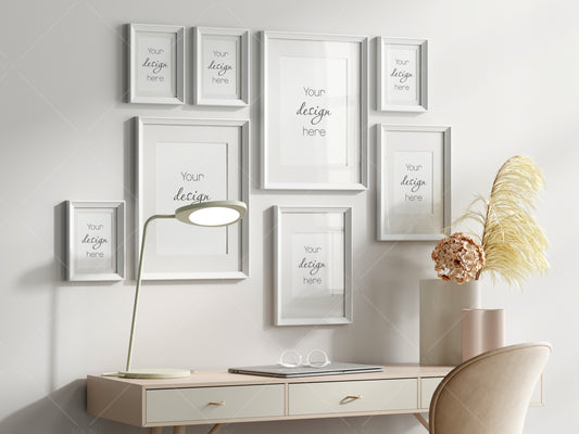 Office Frame Mockup, Gallery Wall Mockup, Frame Mockup in Home Workspace Interior, Poster Mockup