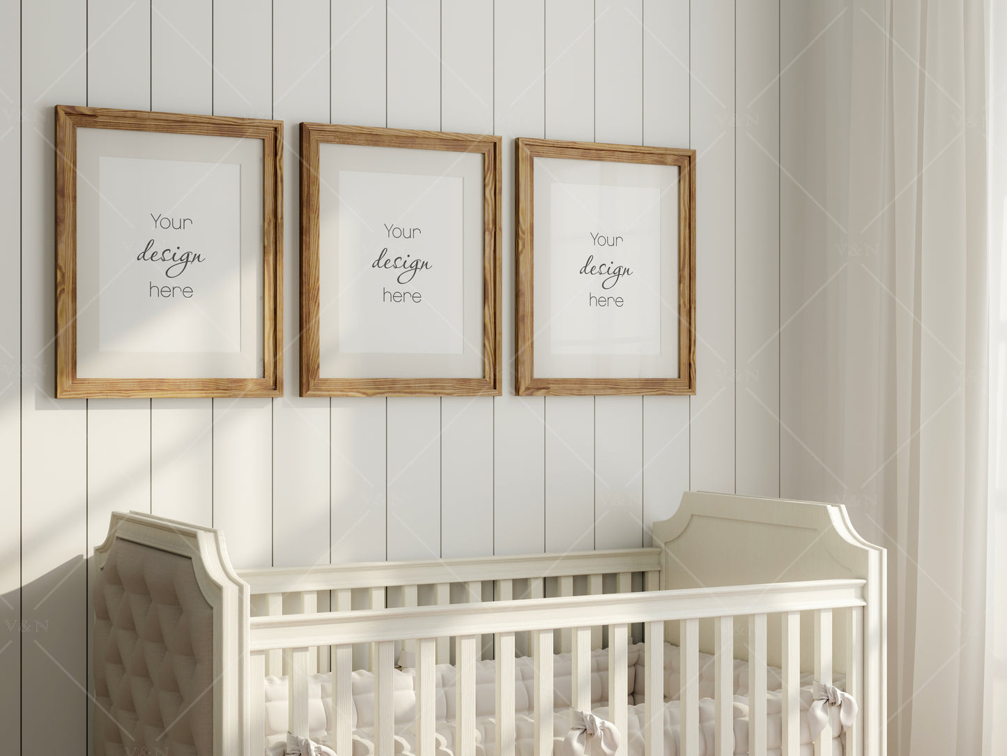 Frame Mockup in Nursery Interior, Three Vertical Frames Mockup