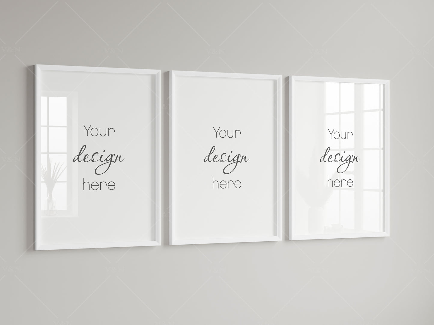 Frame Mockup, Three Vertical Frames Mockup, Poster Mockup, JPG PSD