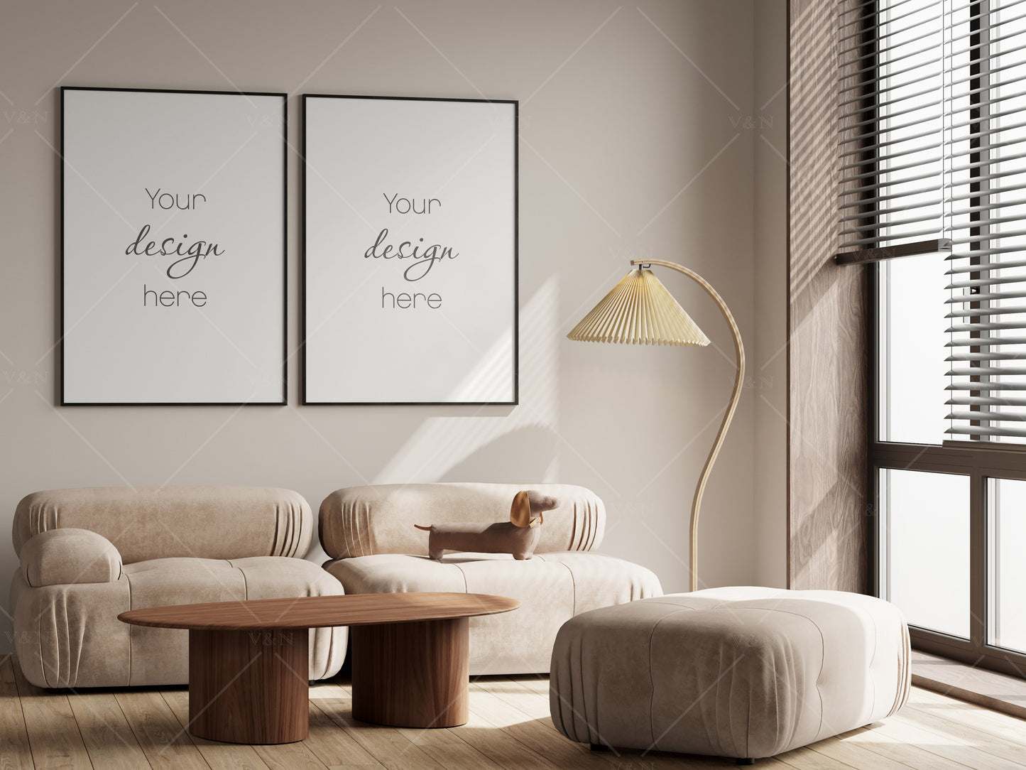 Two Posters Mockup, Frame Mockup in Modern Interior Room, PSD JPG