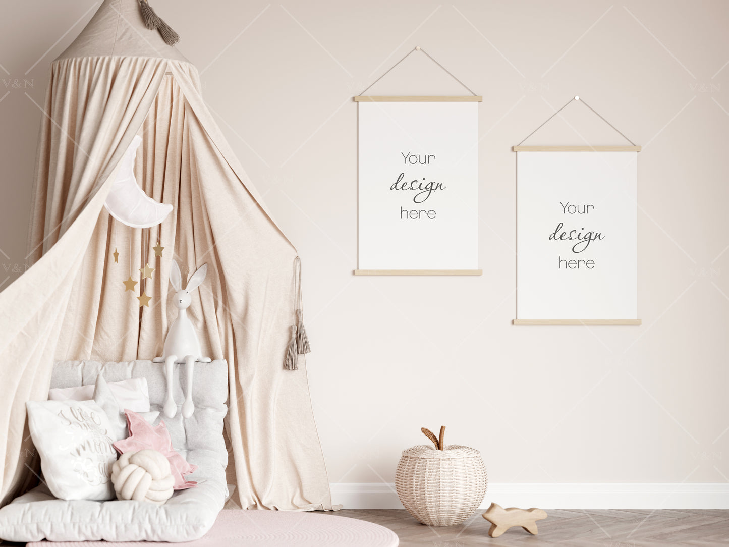 Kids Room Poster Mockup A4 A3, JPG PSD PNG