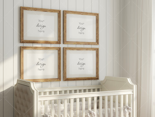 Frame Mockup in Nursery Interior, Four Horizontal Frames Mockup