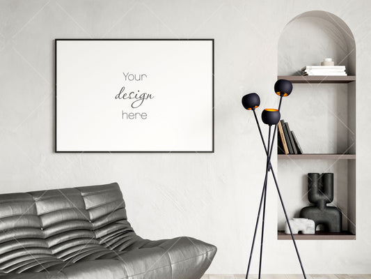 Horizontal Frame Mockup in Modern Interior Room, Landscape Poster Mockup, PSD JPG